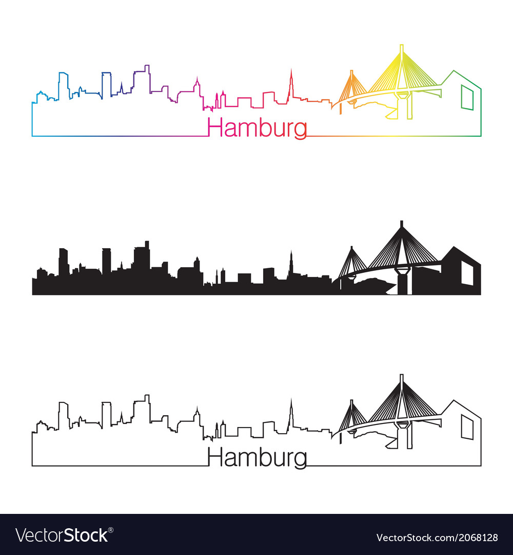 Hamburg skyline linear style with rainbow Vector Image