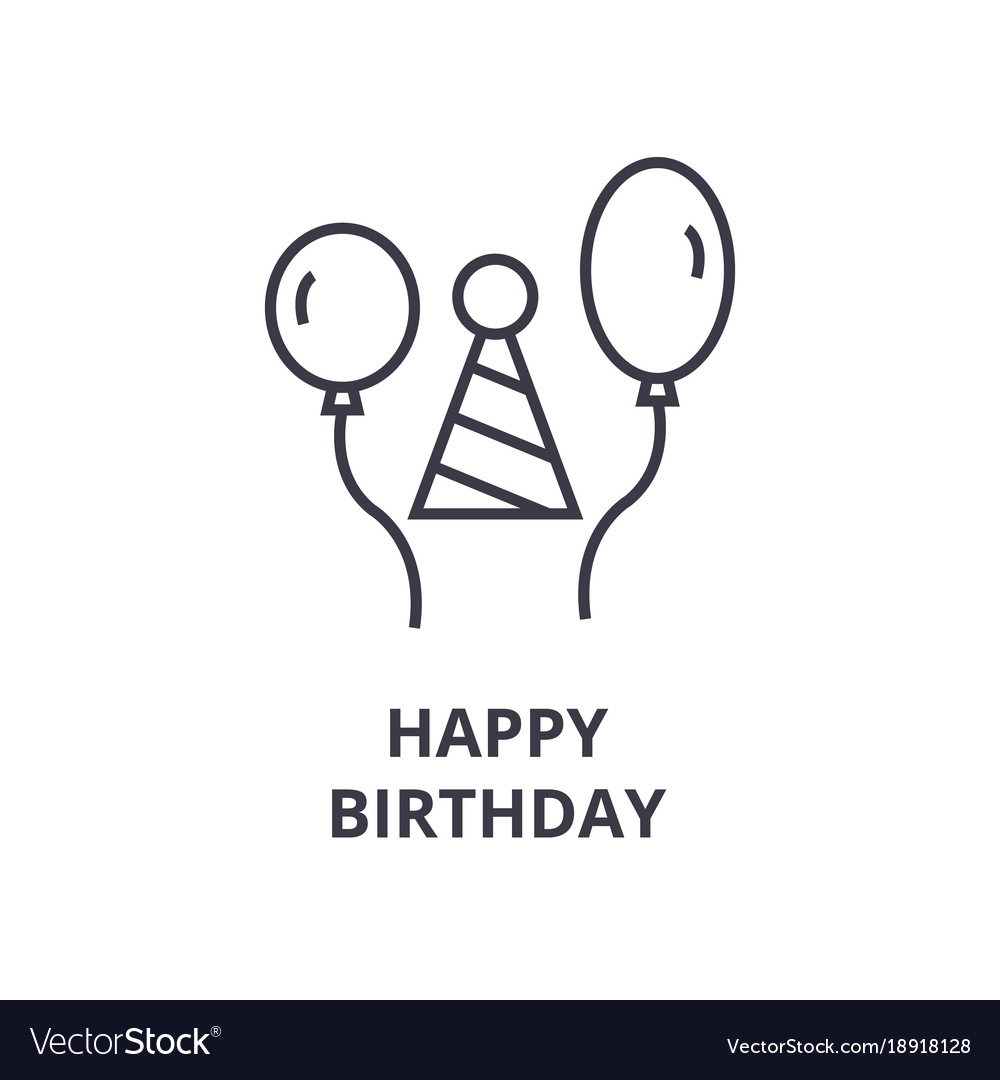 Happy Birthday Line Icon Outline Sign Linear Vector Image