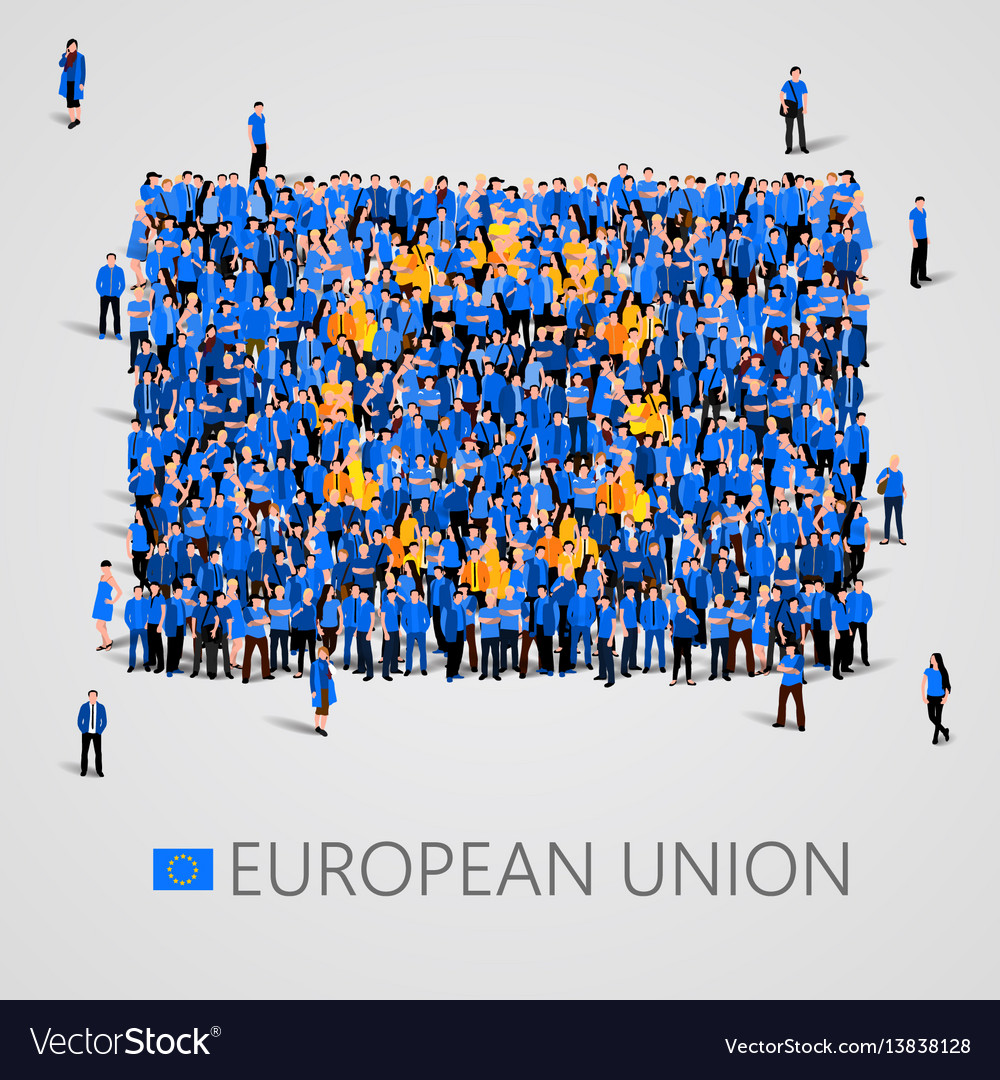 Large group of people in the shape european