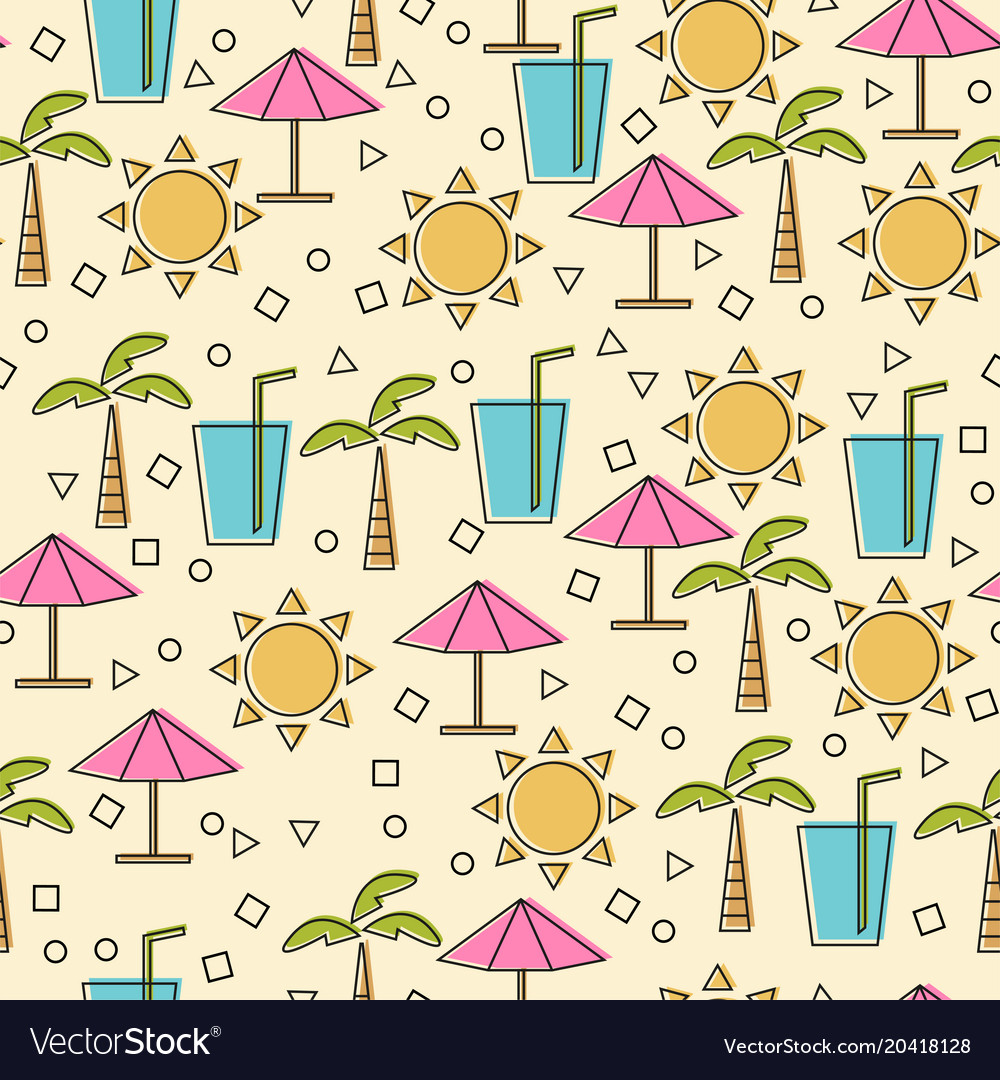 Seamless pattern with summer elements in thin line