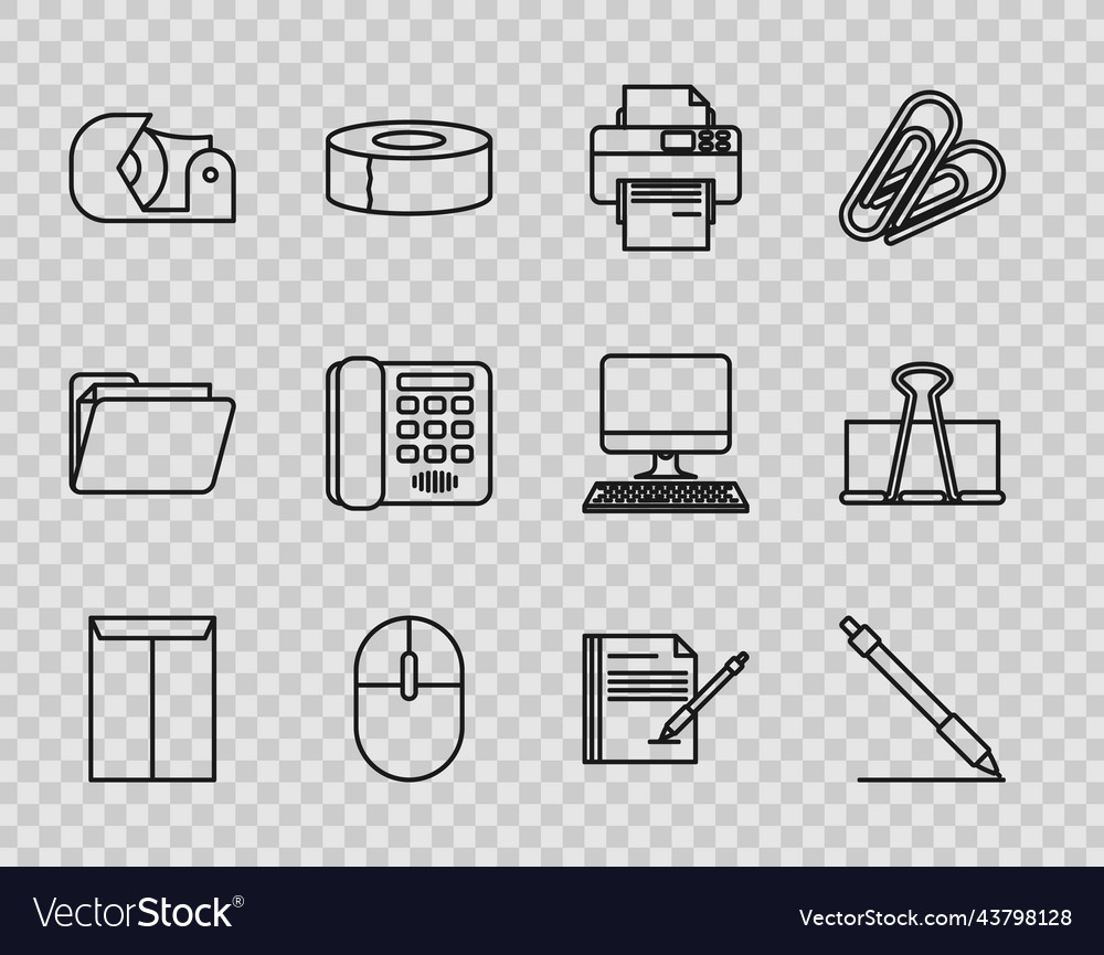 Set line envelope pen printer computer vector image Set line envelope pen printer computer