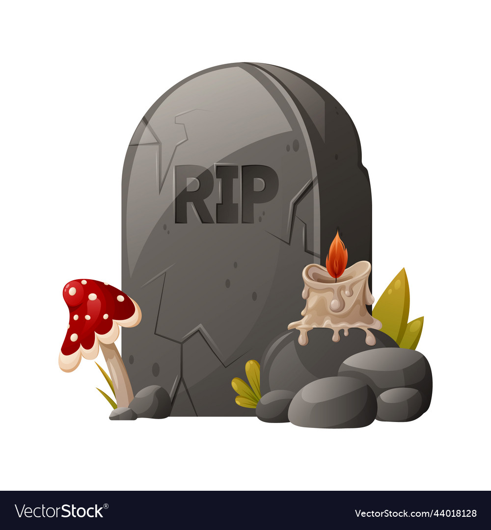 Tombstone text rip fly agaric burning candle