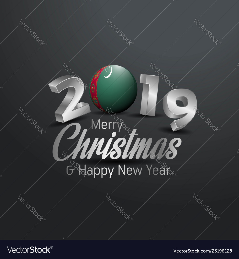 Turkmenistan flag 2019 merry christmas typography