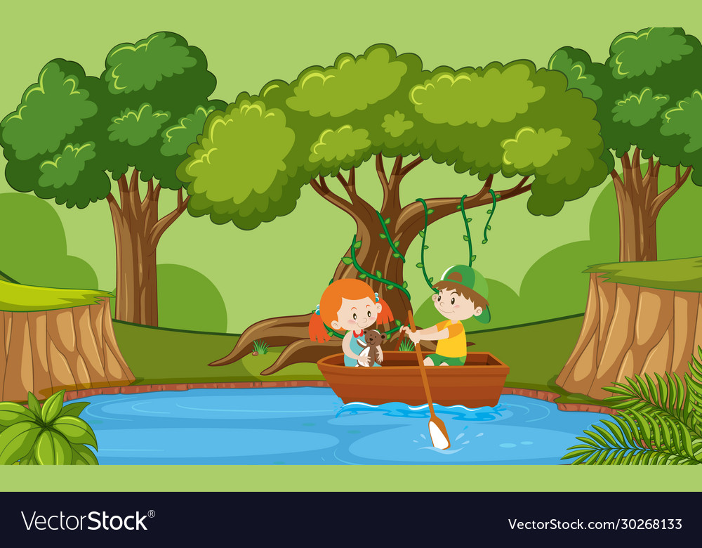 Background scene with boy and girl in rowboat