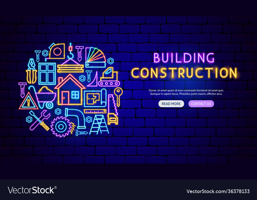 Construction neon banner design Royalty Free Vector Image