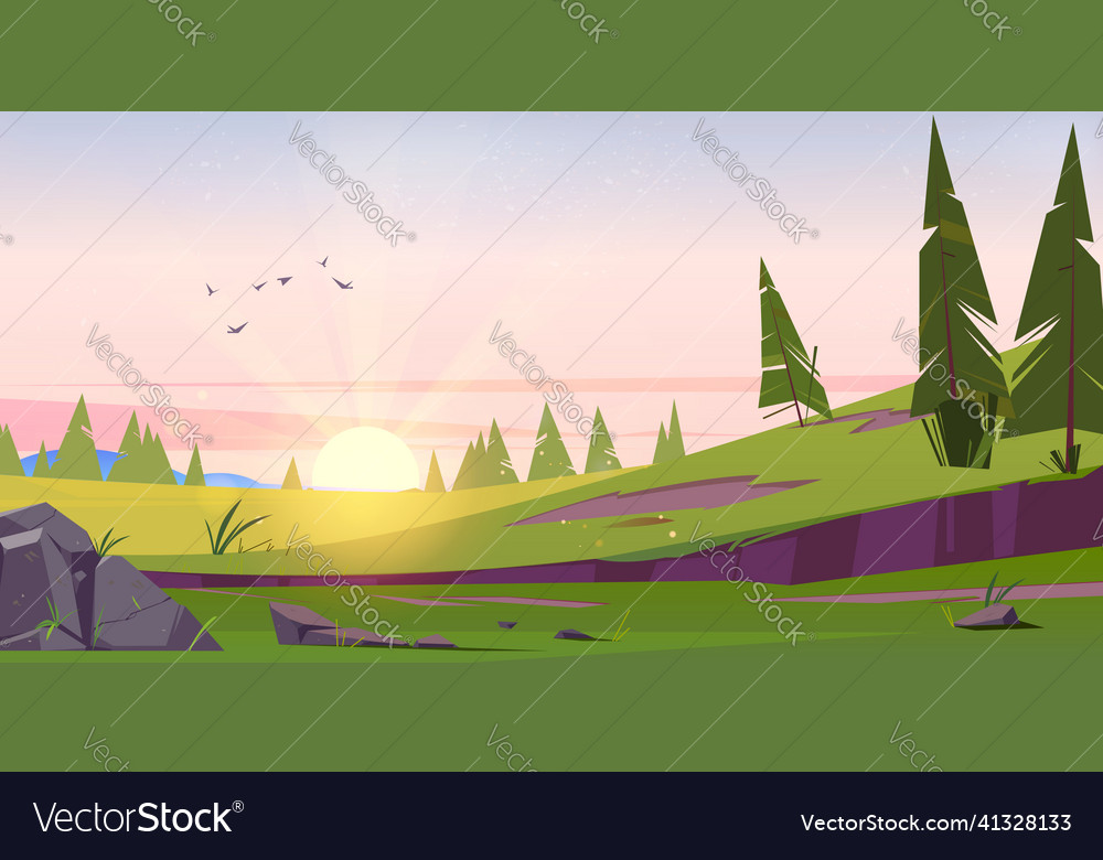 Early morning cartoon nature landscape sunrise Vector Image Early morning cartoon nature landscape sunrise Vector Image