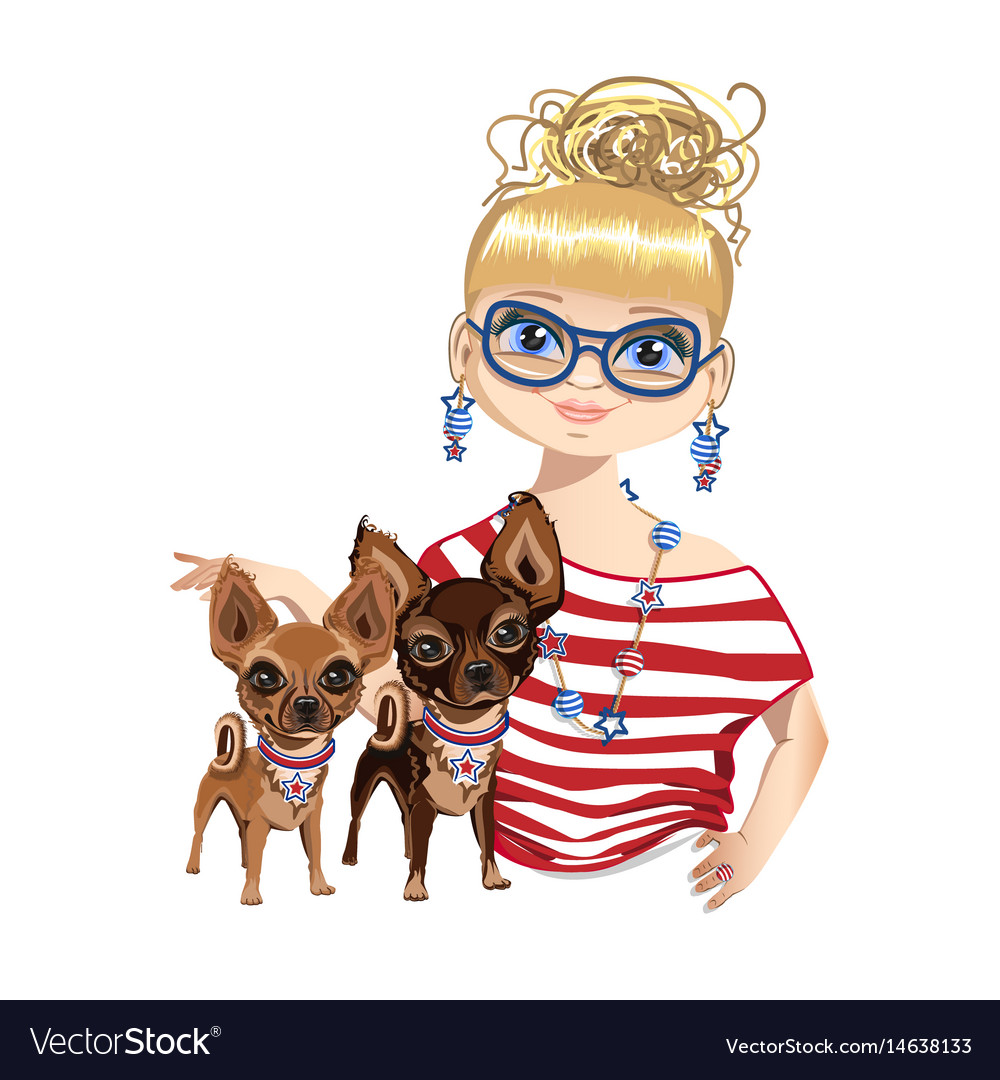 Fashionable girl with a little dog Royalty Free Vector Image