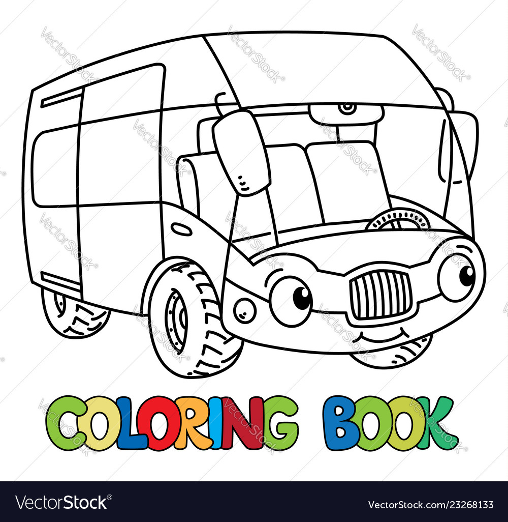 Funny bus or van with eyes coloring book Vector Image