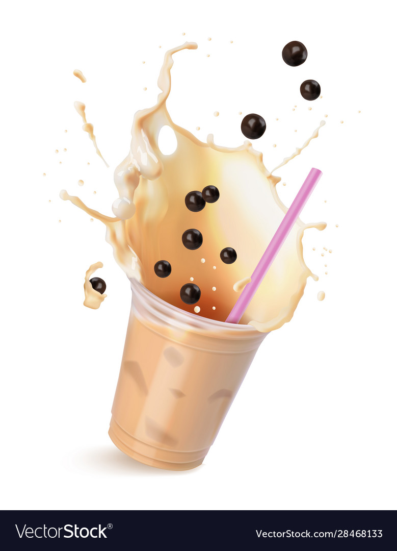 Light brown cream bubble tea with milk and black vector image Light brown cream bubble tea with milk and black