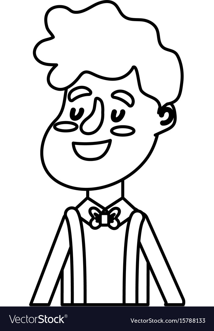 Line happy groom with hairstyle and elegant suit