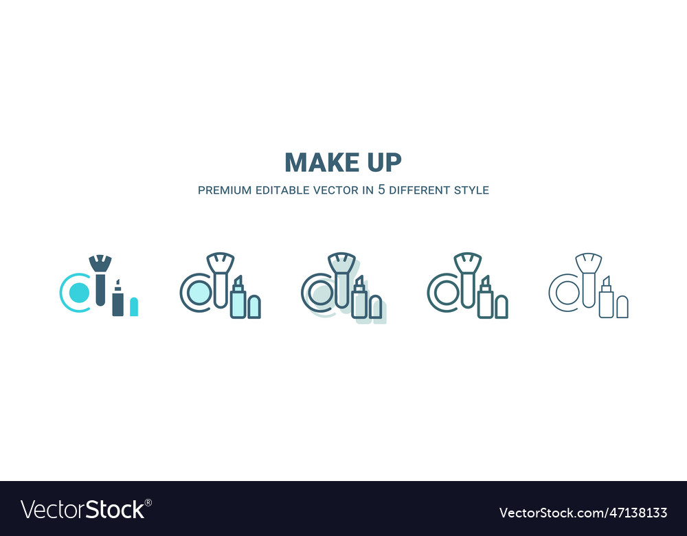 Make up icon in 5 different style outline filled Vector Image Make up icon in 5 different style outline filled