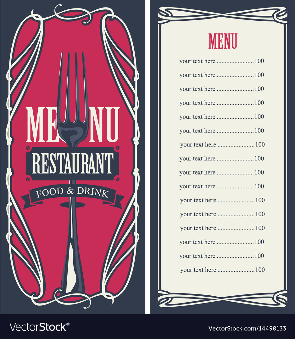 Menu for restaurant with price list and fork Vector Image