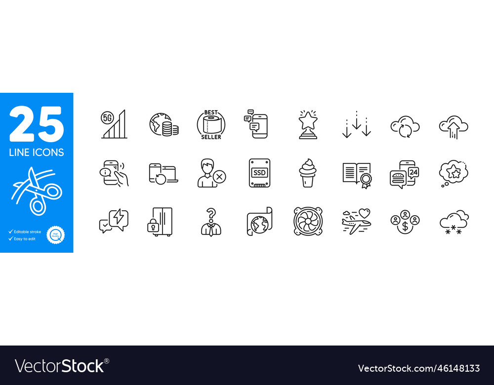 Outline icons set scissors diploma and scroll