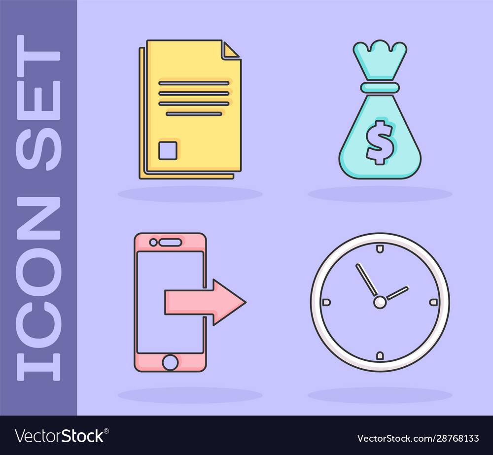 Set clock file document smartphone mobile phone vector image Set clock file document smartphone mobile phone