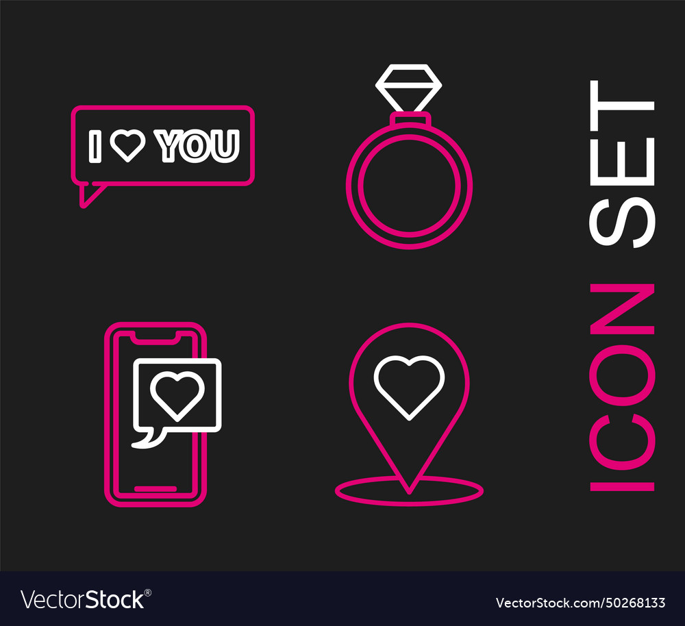 Linienkartenzeiger mit Herz-Smartphone-Sprache einstellen vector image Linienkartenzeiger mit Herz-Smartphone-Sprache einstellen