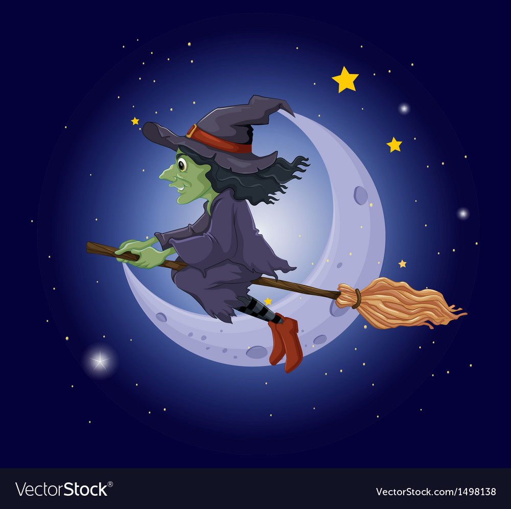 A scary witch in the sky near the moon Royalty Free Vector