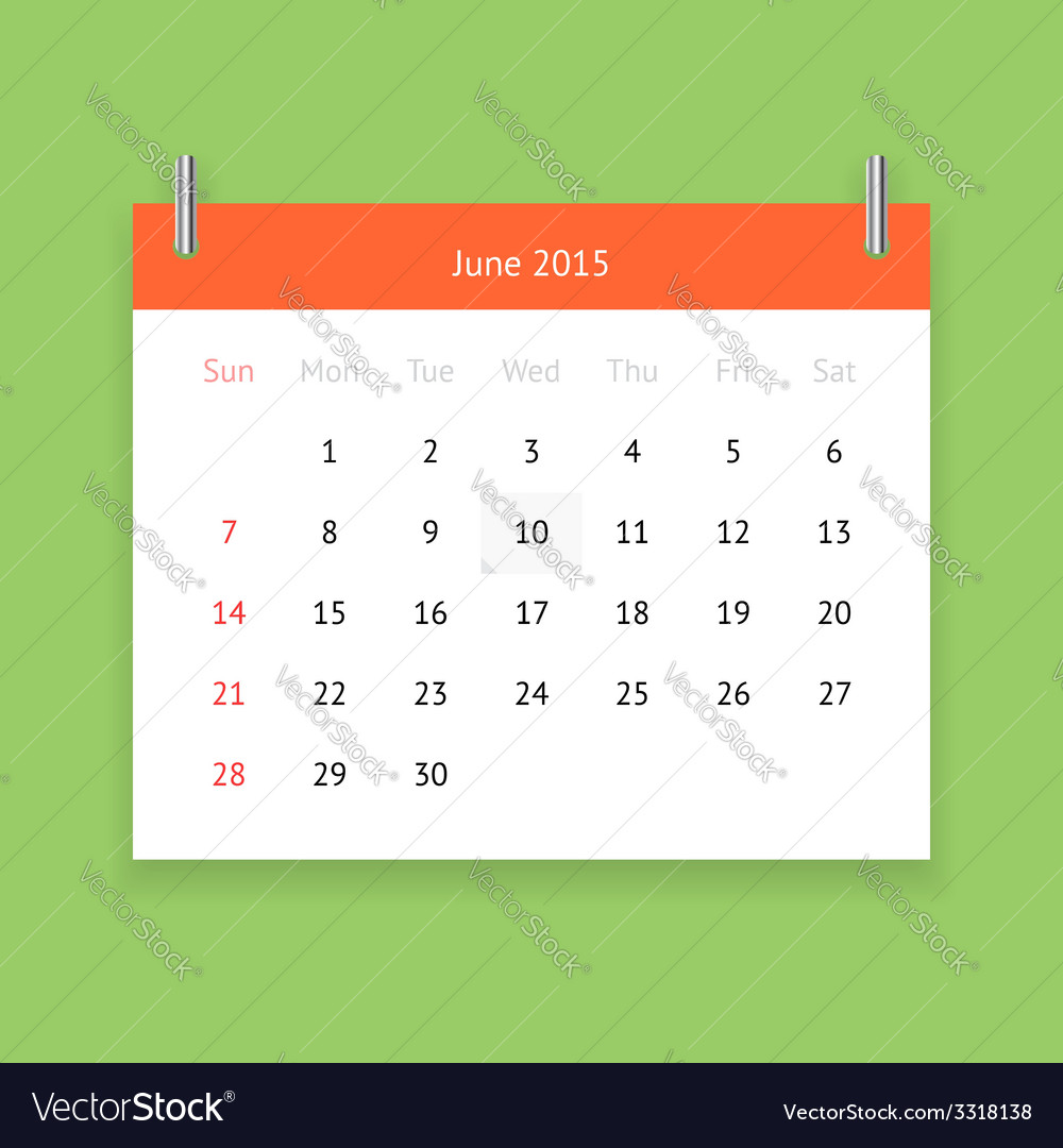 Calendar page for june 2015 Royalty Free Vector Image