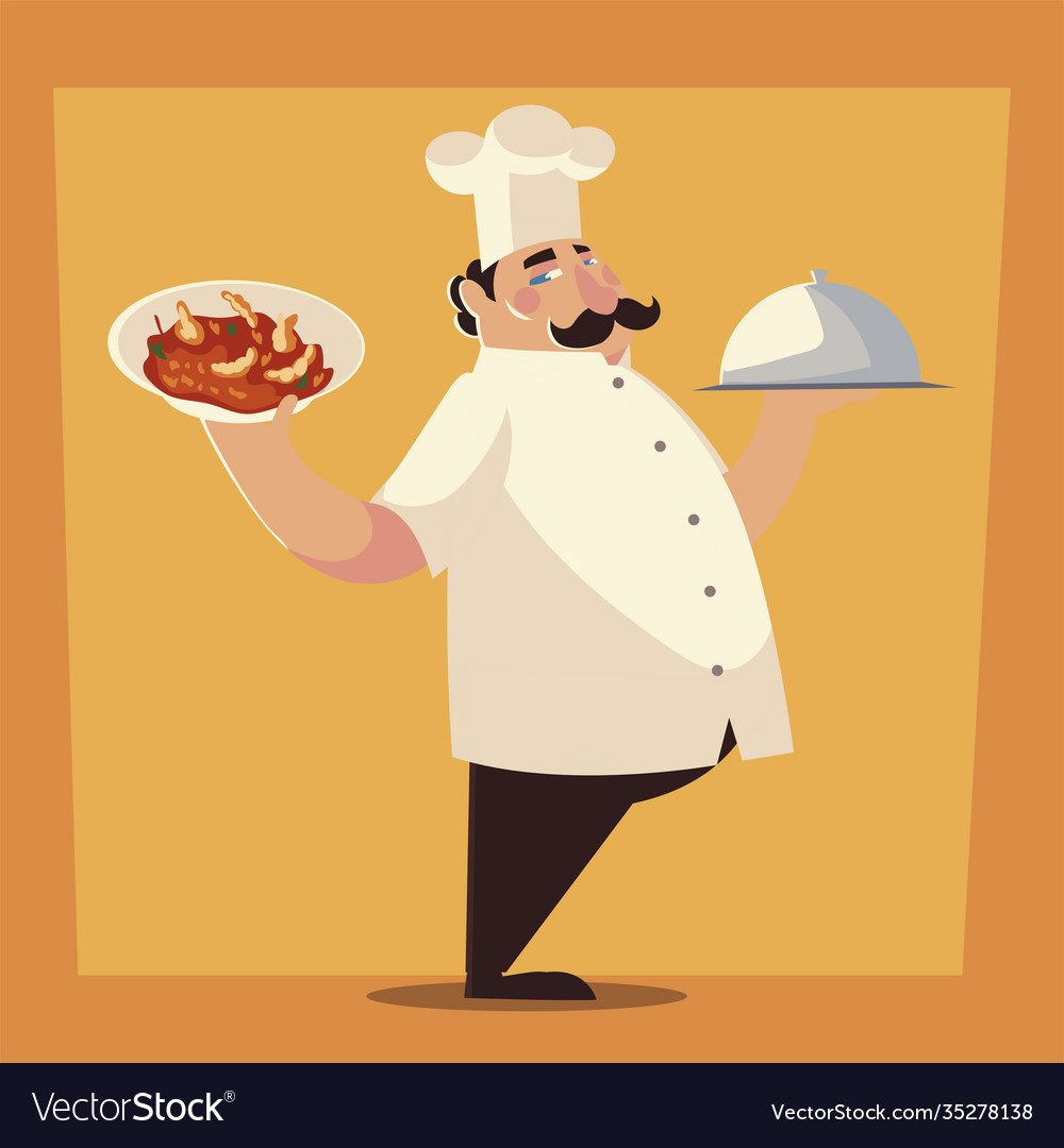 Chef preparing food soup dish service restaurant Vector Image