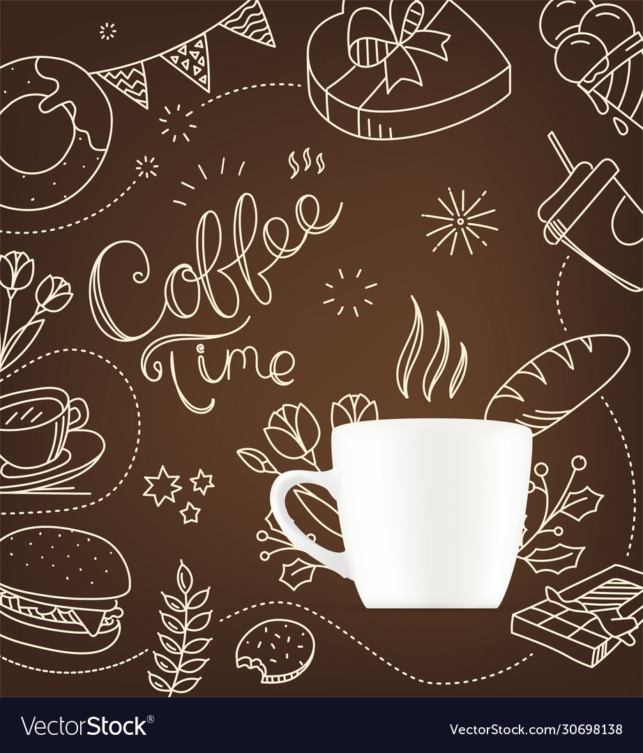 Coffee mug with doodling elements cafe menu Vector Image