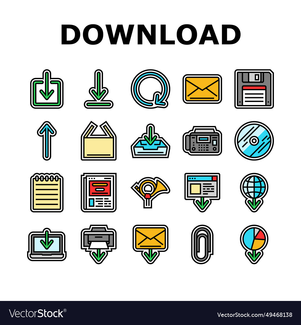 Download file computer data icons set vector image Download file computer data icons set