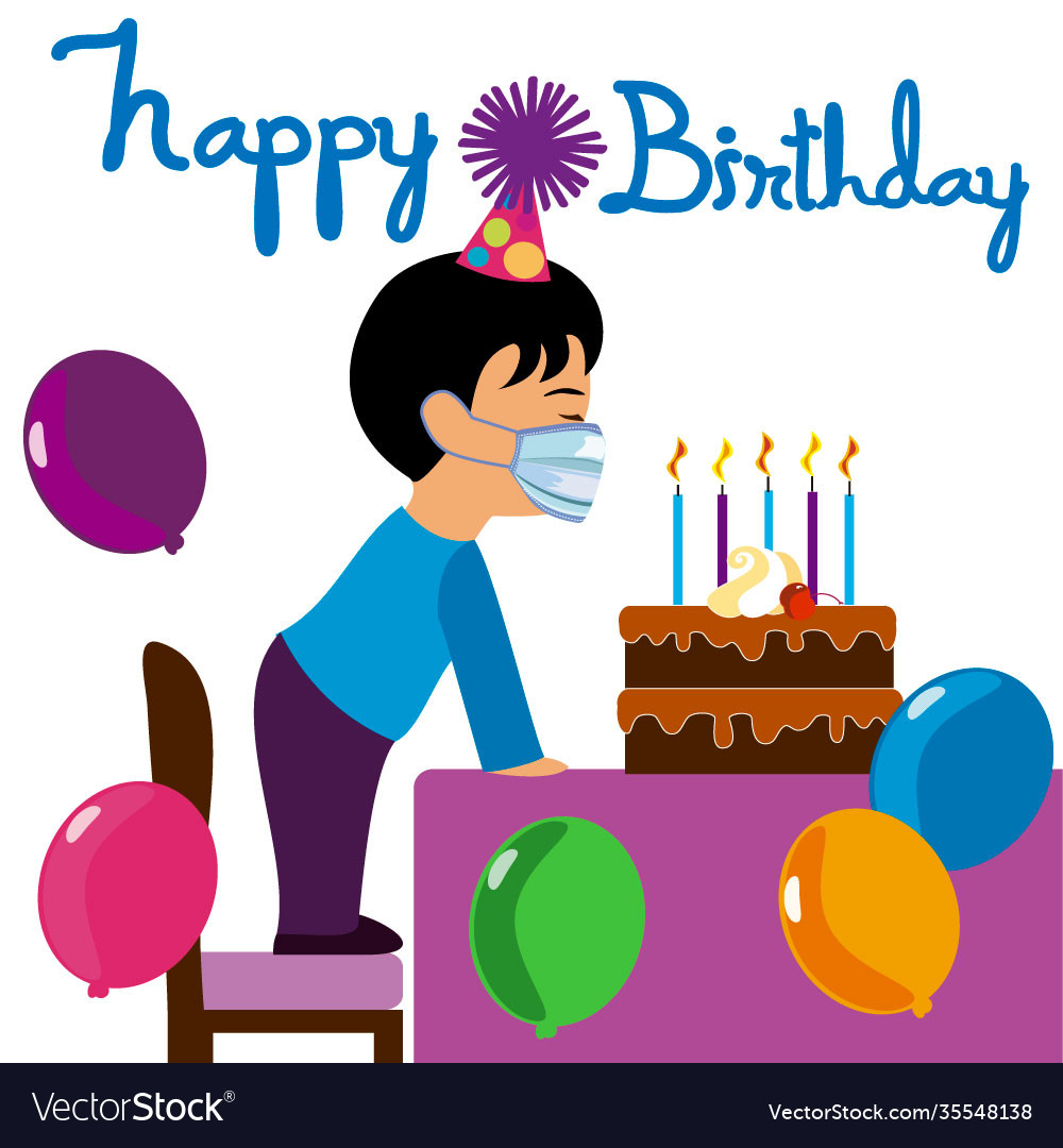 Happy birthday with protective mask Royalty Free Vector