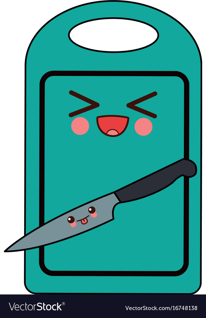 Kawaii cutting board and knife cartoon Royalty Free Vector