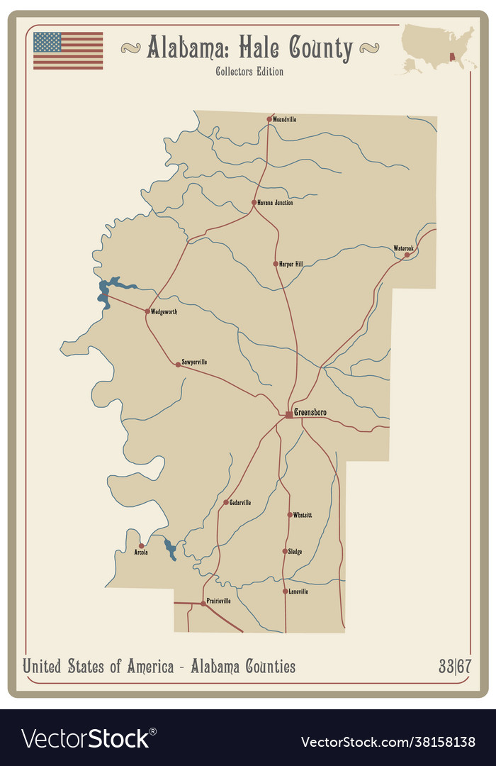 Map hale county in alabama Royalty Free Vector Image