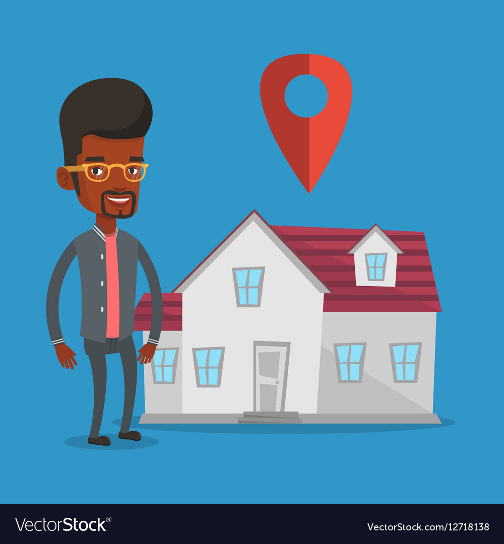 Realtor on background of house with map pointer
