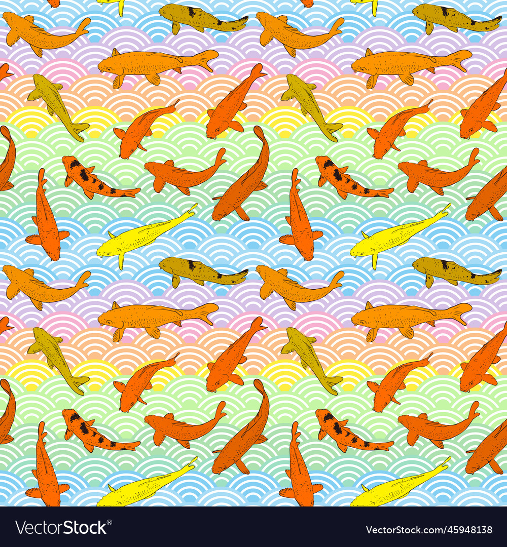 Seamless pattern koi carp nishikigoi literally