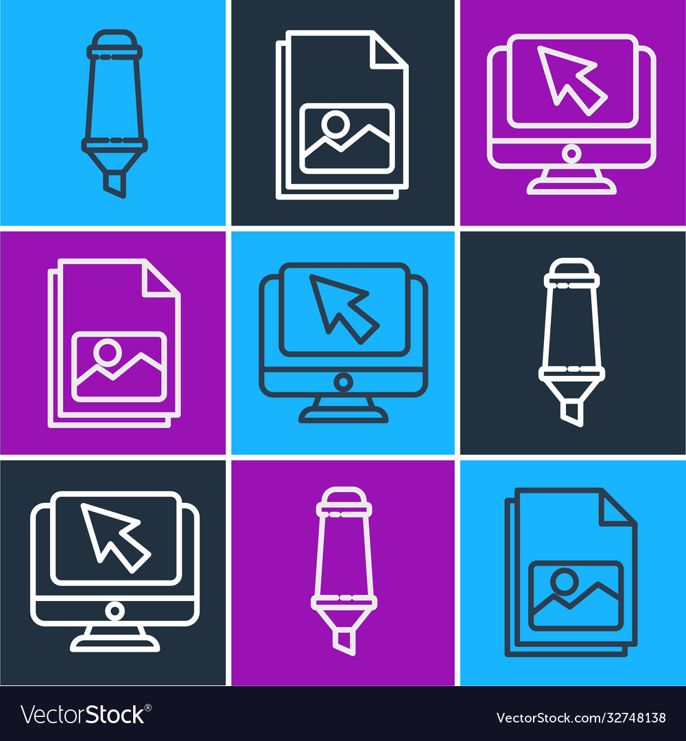 Set line marker pen computer monitor and cursor vector image Set line marker pen computer monitor and cursor