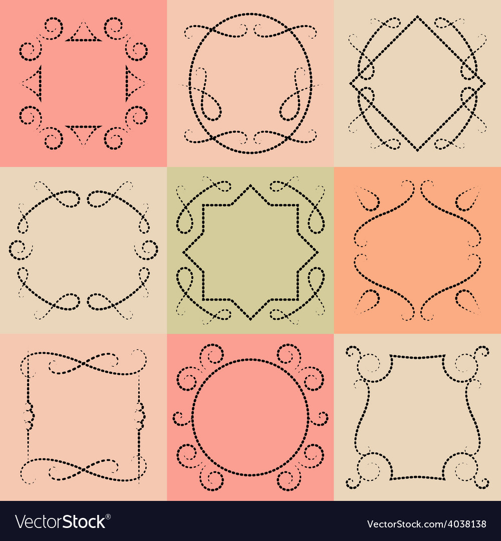 Set of monograms elegant outline borders