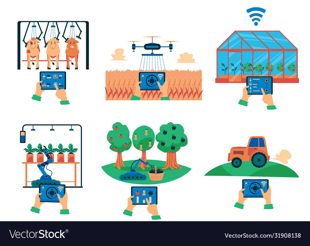 Smart farm automation system set - flat isolated Vector Image Smart farm automation system set - flat isolated