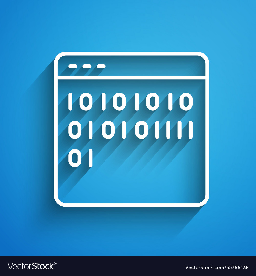 White line binary code icon isolated on blue