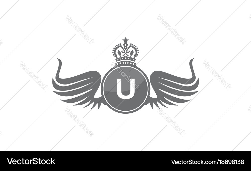 Wing shield crown initial u Royalty Free Vector Image