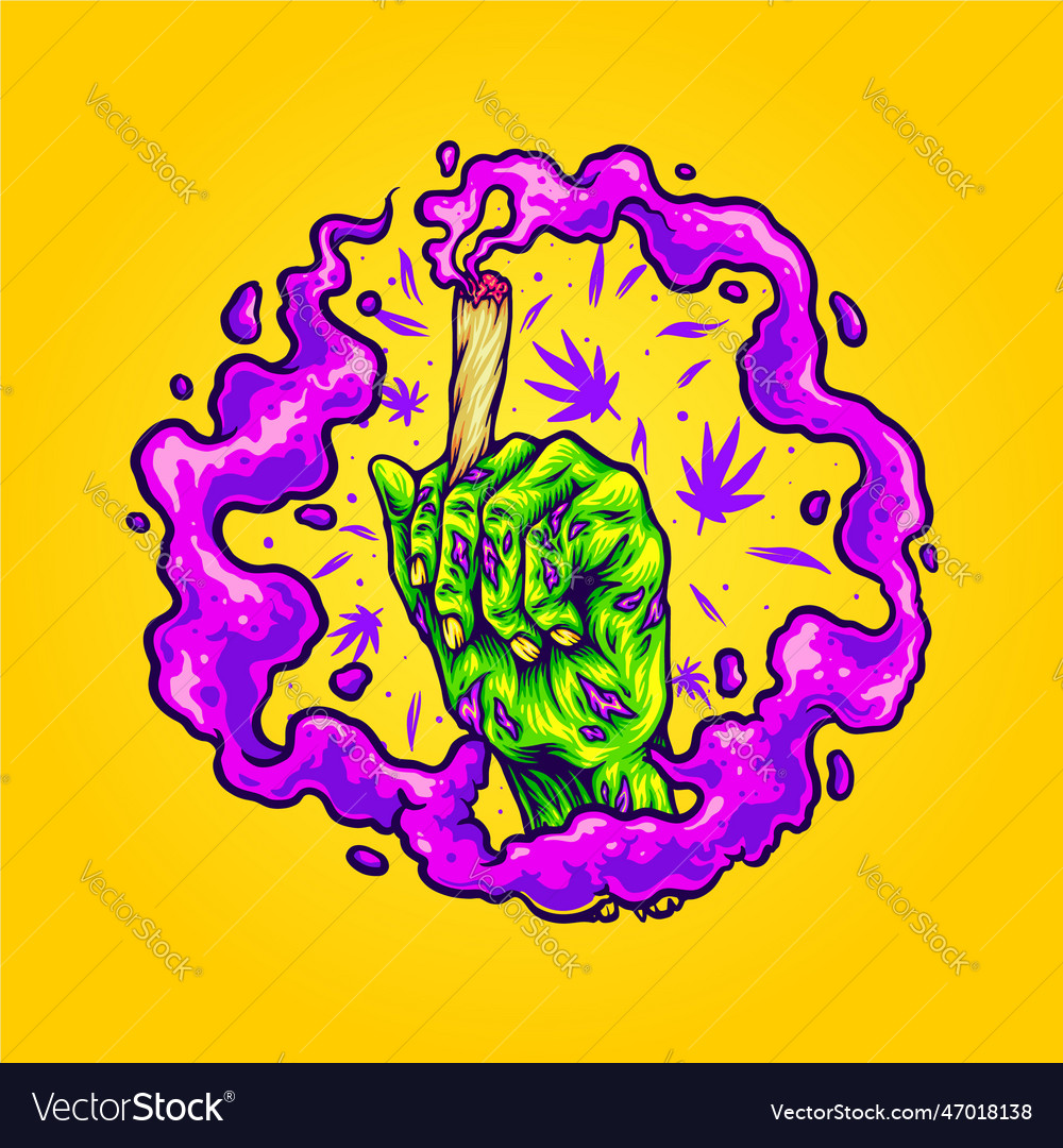 Zombie hand lighting marijuana joint horror Vector Image