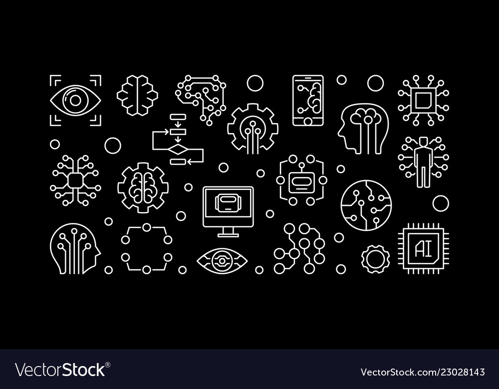 Ai technology horizontal banner in thin vector image Ai technology horizontal banner in thin