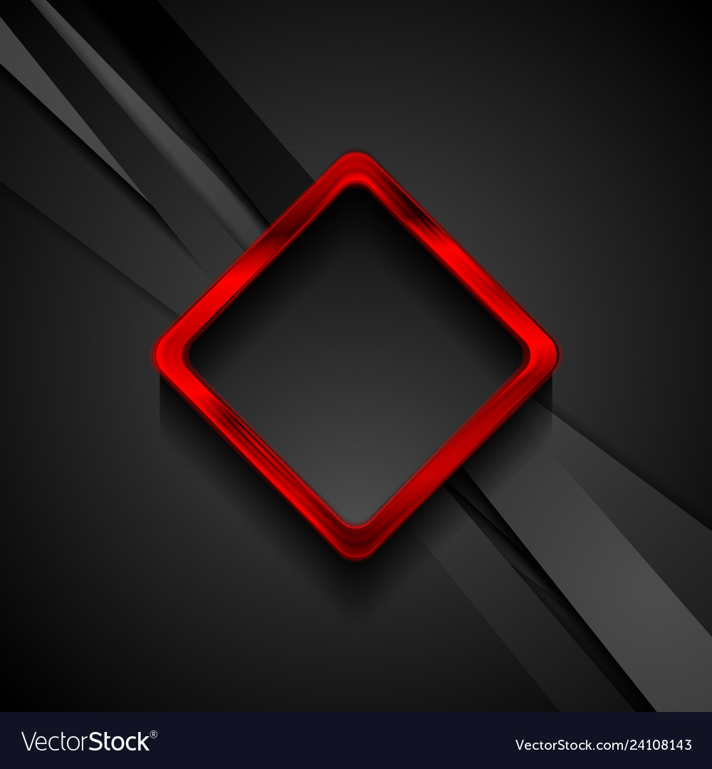 Black stripes and red glossy square frame abstract