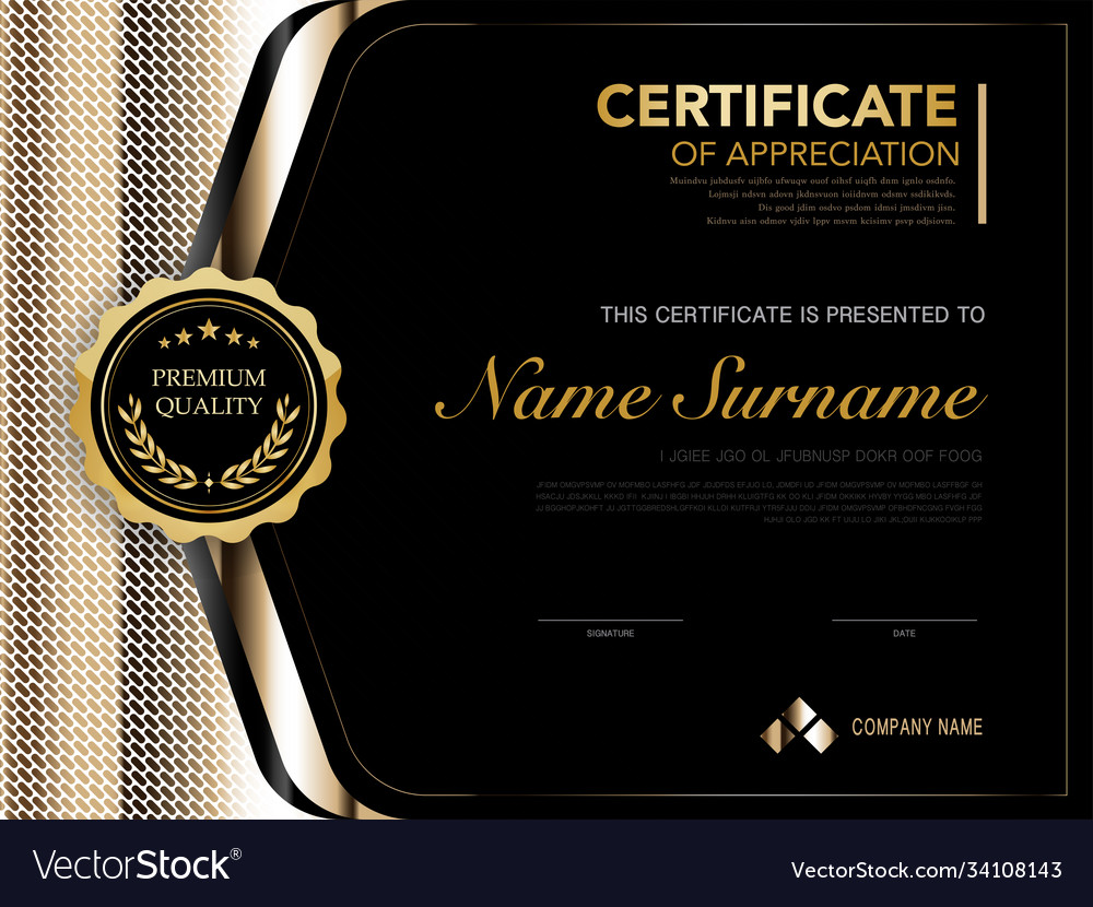 Diploma Certificate Template Black And Gold Color Vector Image