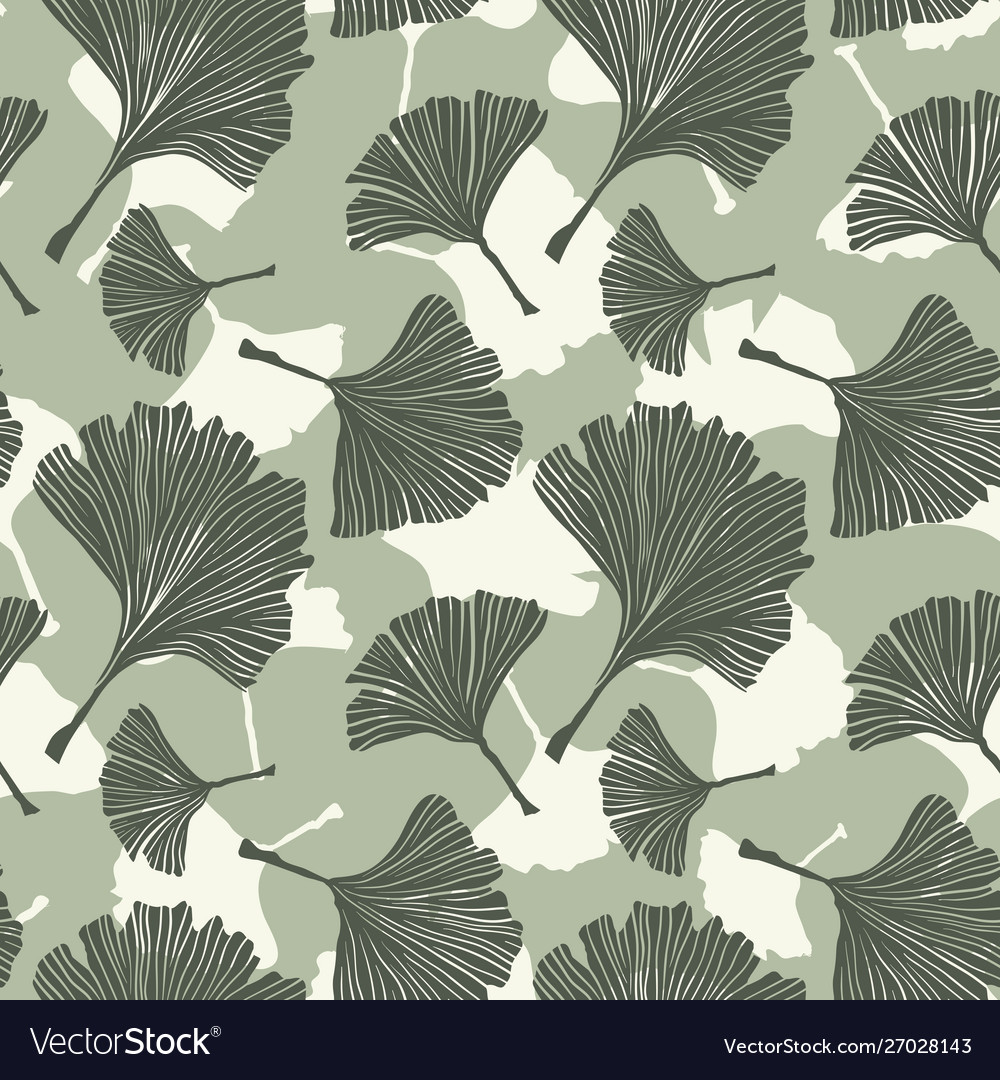 Ginkgo biloba plant line art pale sage colored