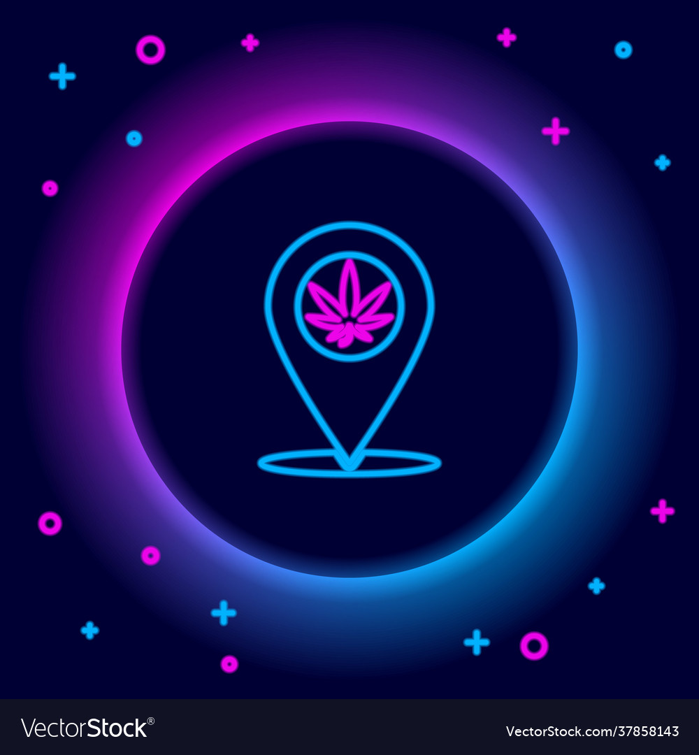 Glowing neon line map pointer and marijuana Vector Image Glowing neon line map pointer and marijuana