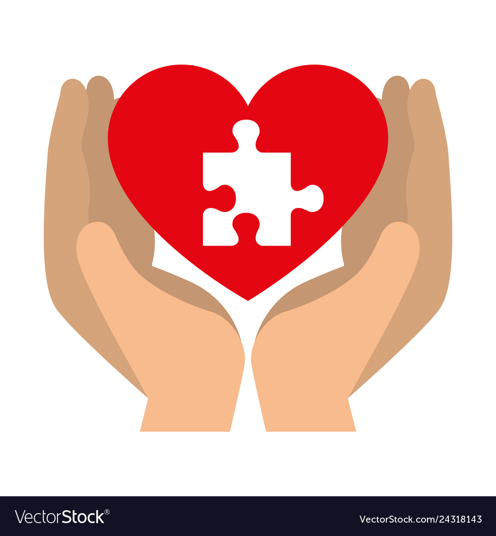 Hands lifting heart with puzzle attached solution vector image Hands lifting heart with puzzle attached solution