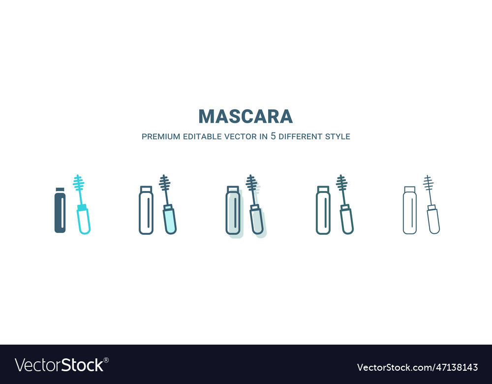 Mascara icon in 5 different style outline filled