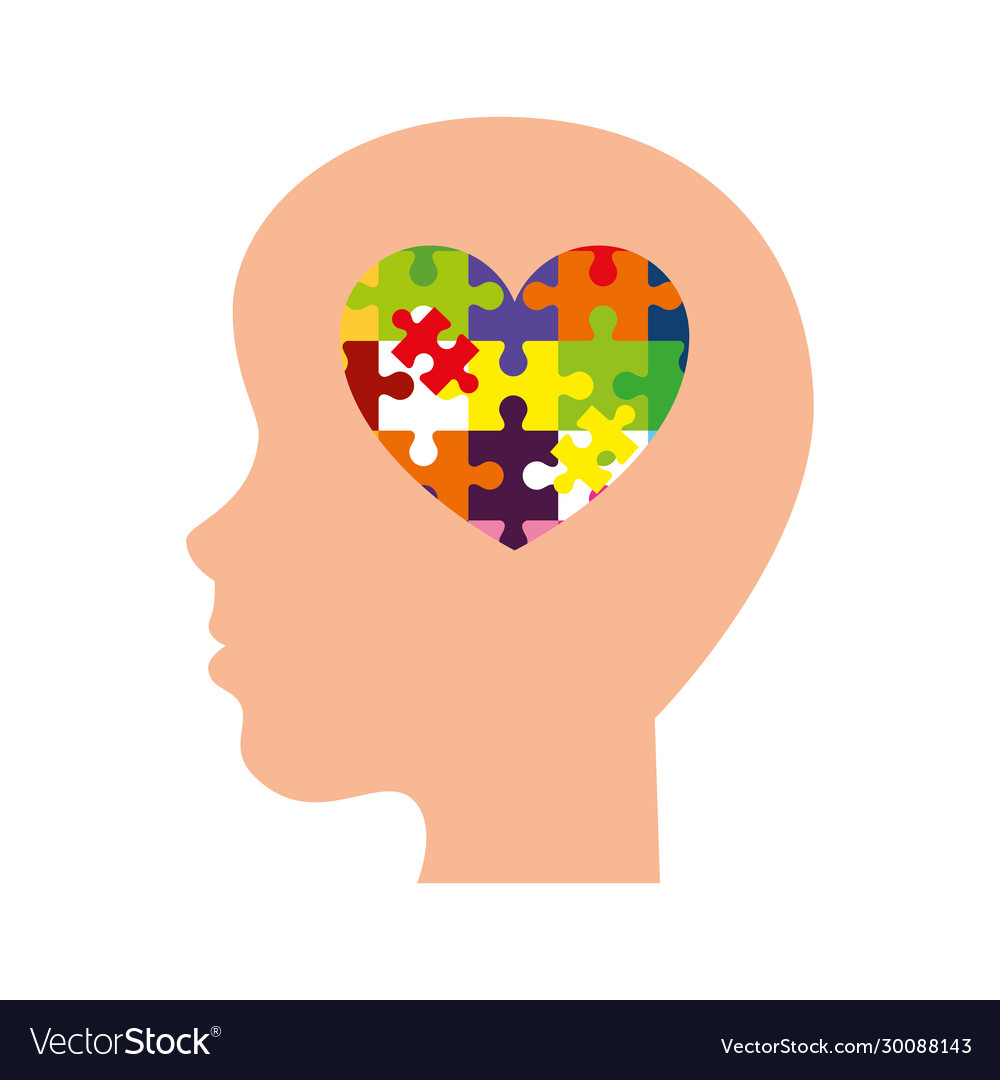 Profile head and heart with puzzle pieces