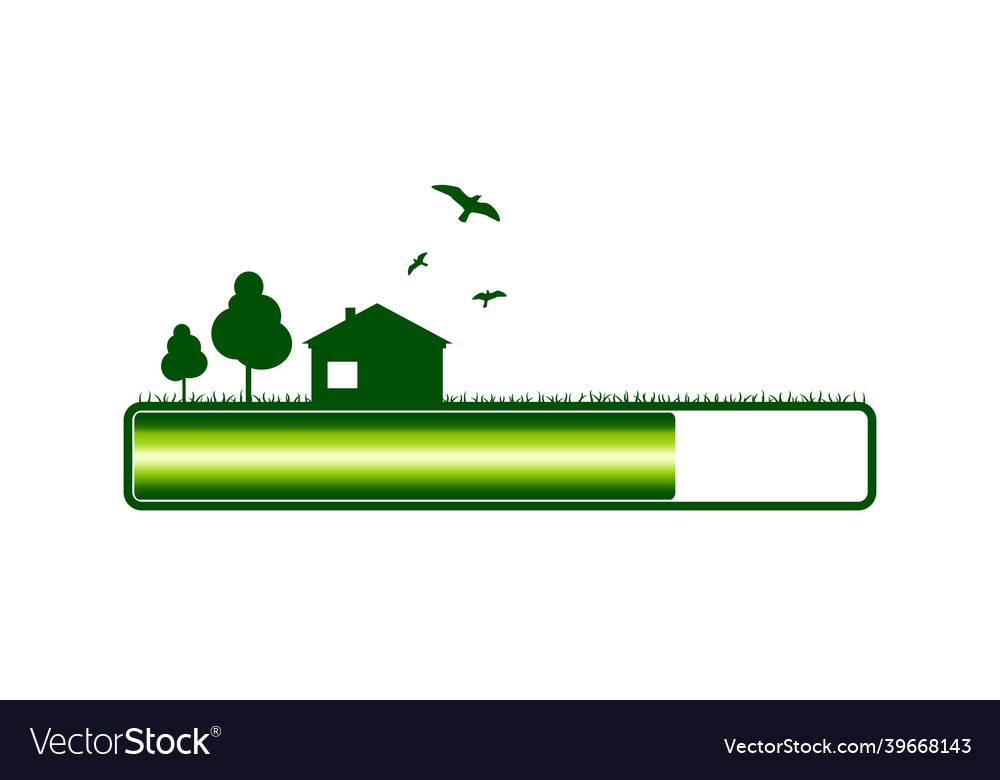 Progress or loading bar with trees and house vector image Progress or loading bar with trees and house