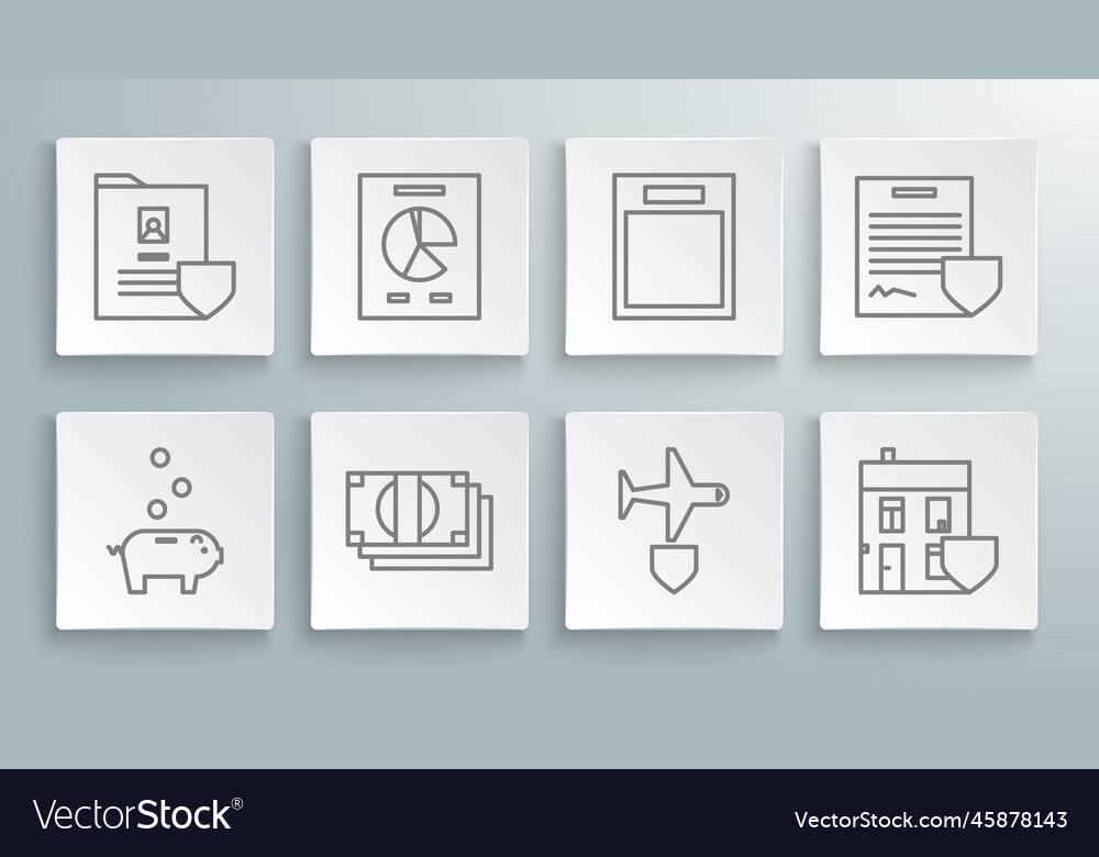 Set line piggy bank with coin document graph