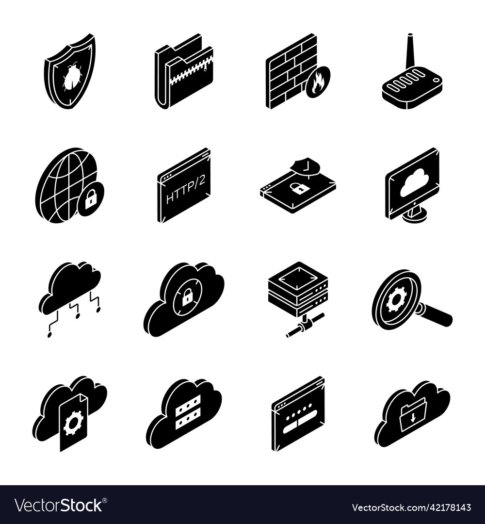 Set of data hosting isometric icons