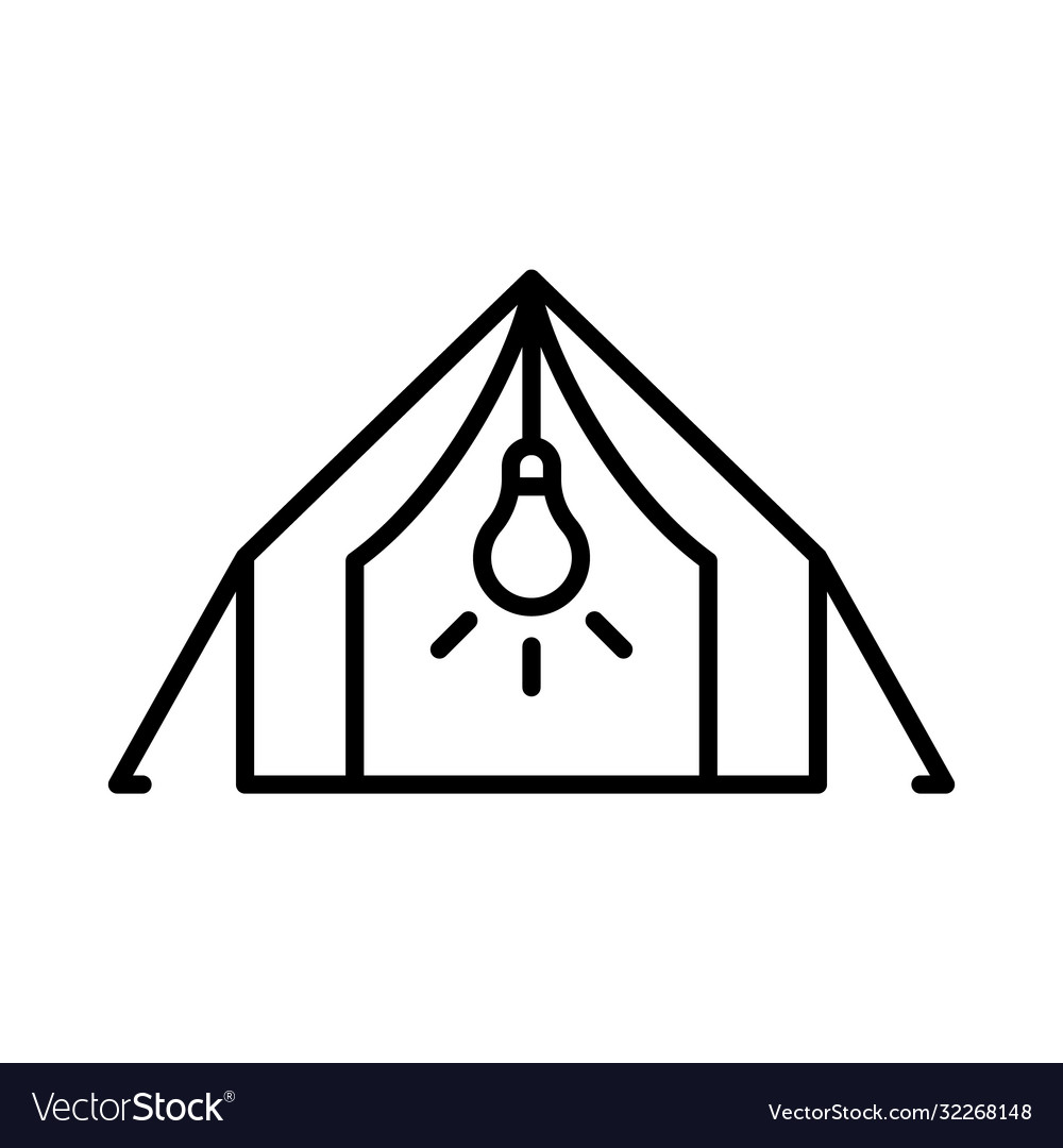 Camping tent with electricity line art icon