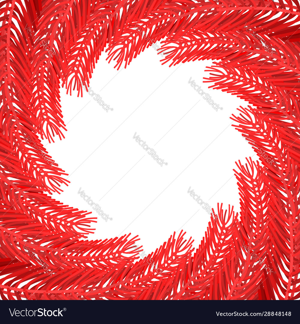 Christmas tree red branches frame xmas background Vector Image