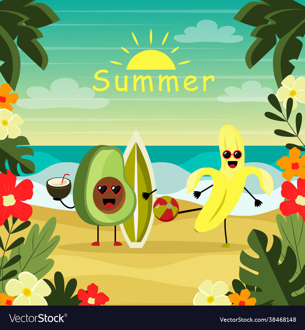 Lustiger Sommerbanner mit Obstfiguren