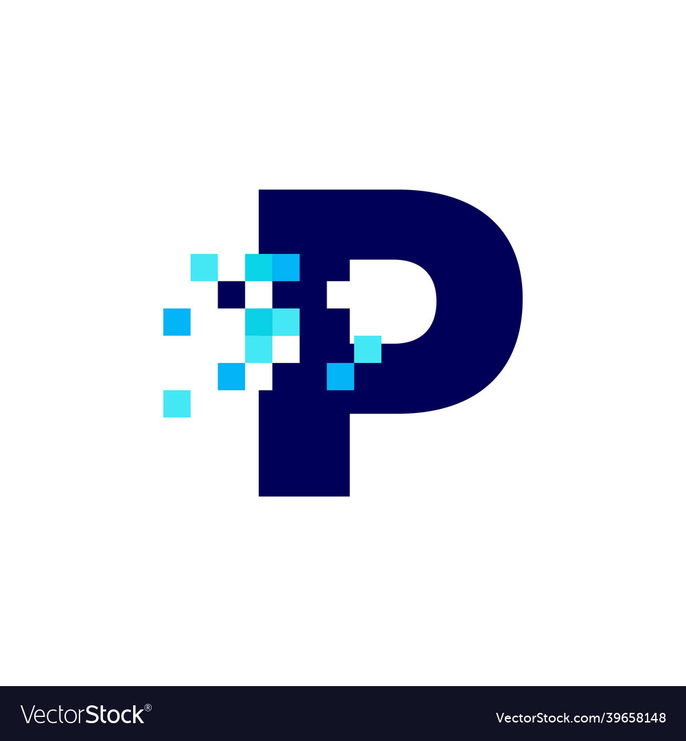 P letter pixel mark digital 8 bit logo icon vector image P letter pixel mark digital 8 bit logo icon